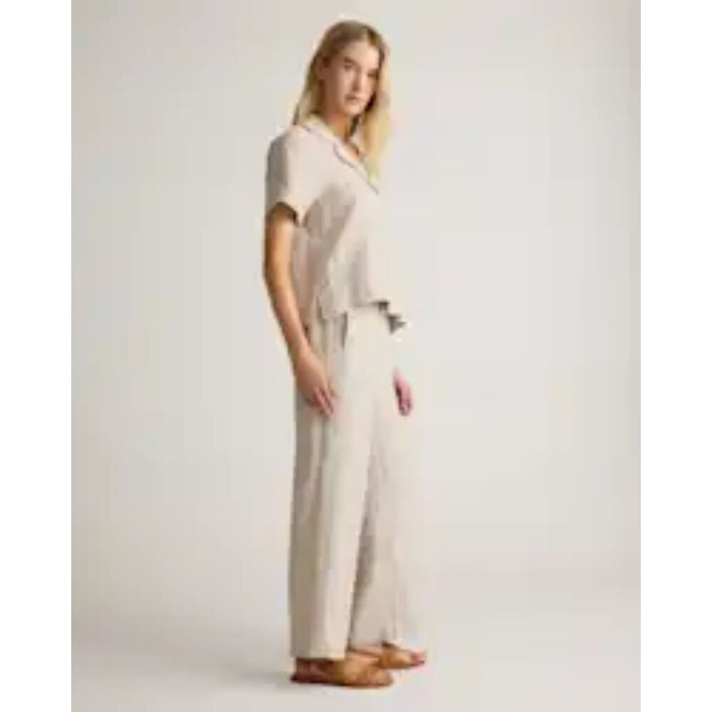 Quince Linen Wide Leg Pull On Tan Pants Size Medium